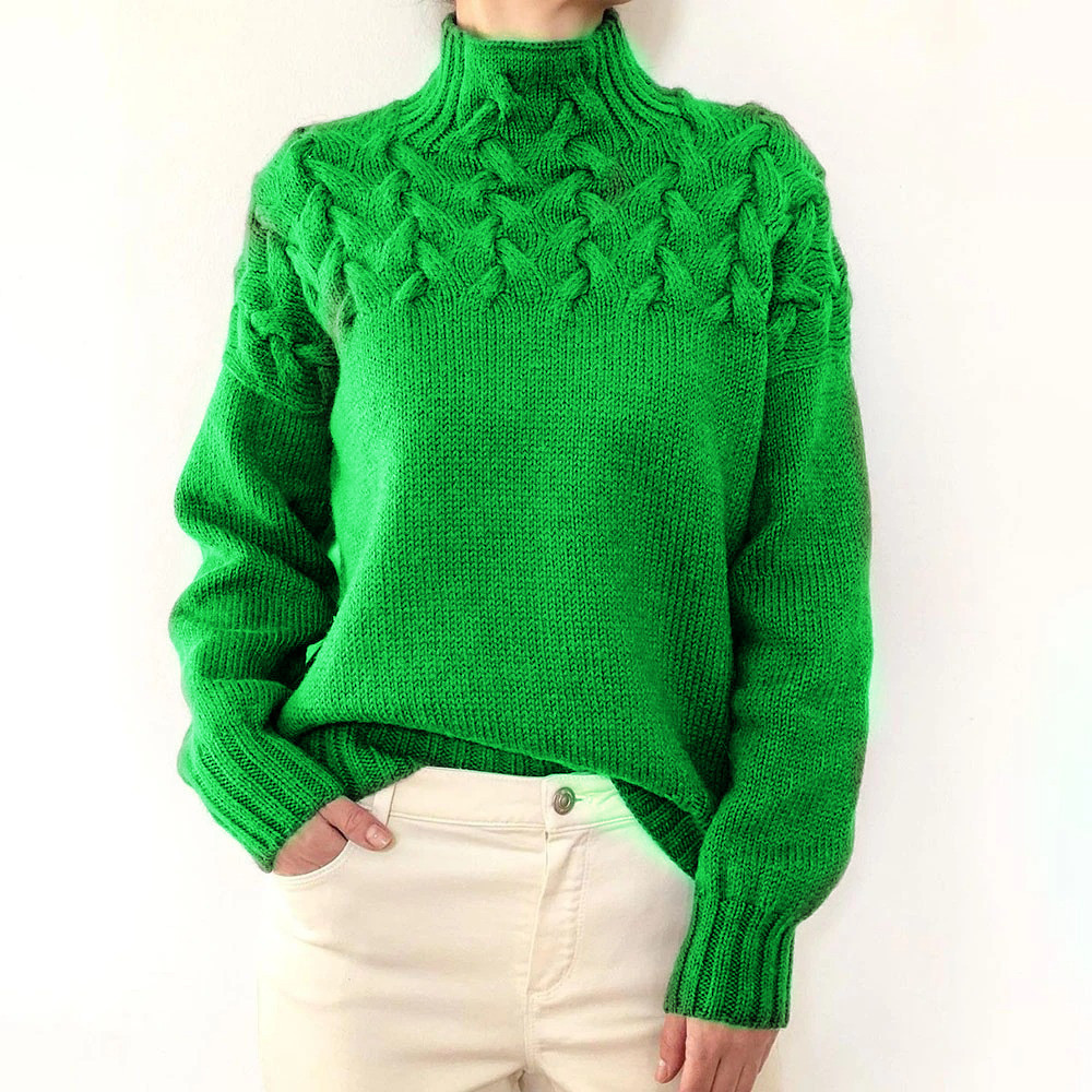 Suéter de Manga Larga para Mujer con Detalles Trenzados, Cuello Alto de Moda - Jersey de Cable eBay y Amazon