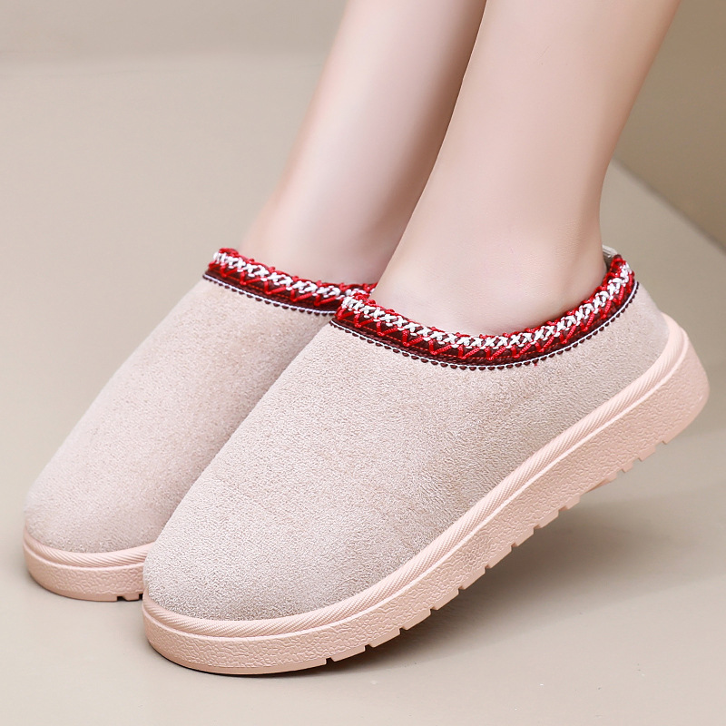 Pantuflas de algodón para uso doméstico en invierno, estilo femenino, forradas de felpa y gruesas, cálidas y cómodas, tipo pantuflas de algodón sin cordones.