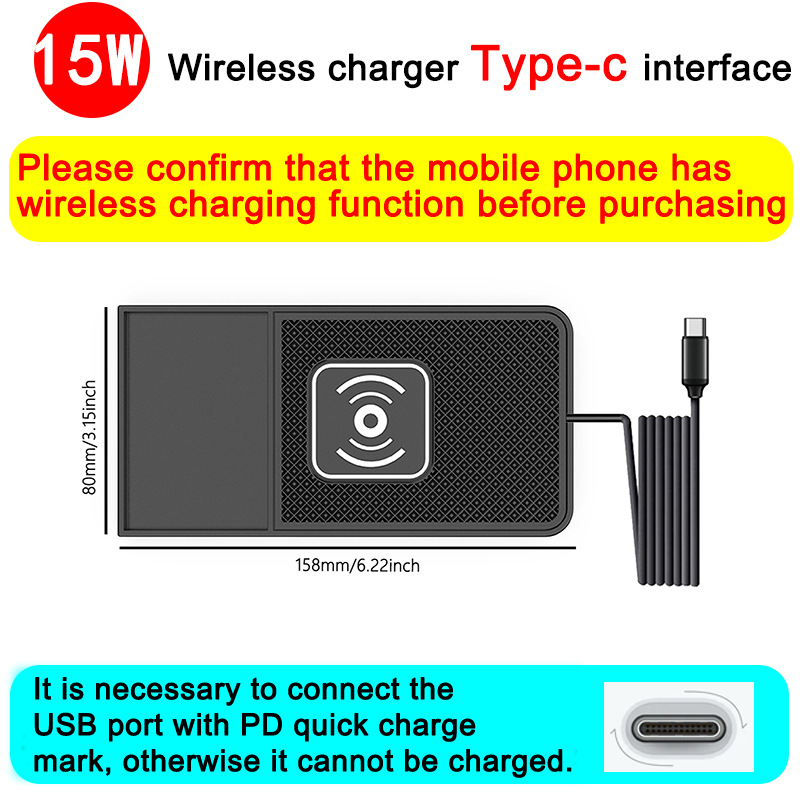 Car Wireless Charging Pad 15W Mobile Phone Wireless Charger with Step Design for Car Use, New and Suitable for Apple 17