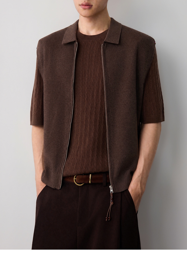 Áo gile len nam pha linen dáng cardigan khóa kéo phong cách công sở — đen chi tiết 25