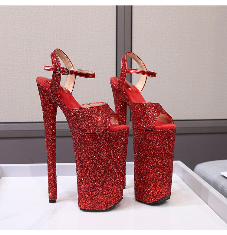 Giày sandal nữ gót nhọn 26 cm đế platform quai ngang — Màu bạc, Màu vàng, Màu đen, Màu đỏ chi tiết 23