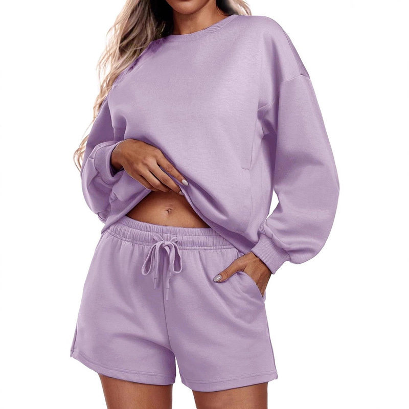 2025 Amazon Cross-Border Hot-Selling Women's 2-Piece Sportswear Casual Long-Sleeved Pullover and Shorts Set 2025 Amazon Cross-Border Hot-Selling Women's 2-Piece Sportswear Casual Long-Sleeved Pullover and Shorts Set
