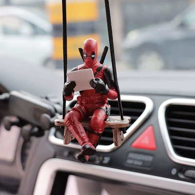 Cartoon Deadpool Car Rearview Mirror Car Pendant Reading Book Little Naughty Car Accessories Car Pendant Interior Decoration (Car hanging) - reading-on-a-stool