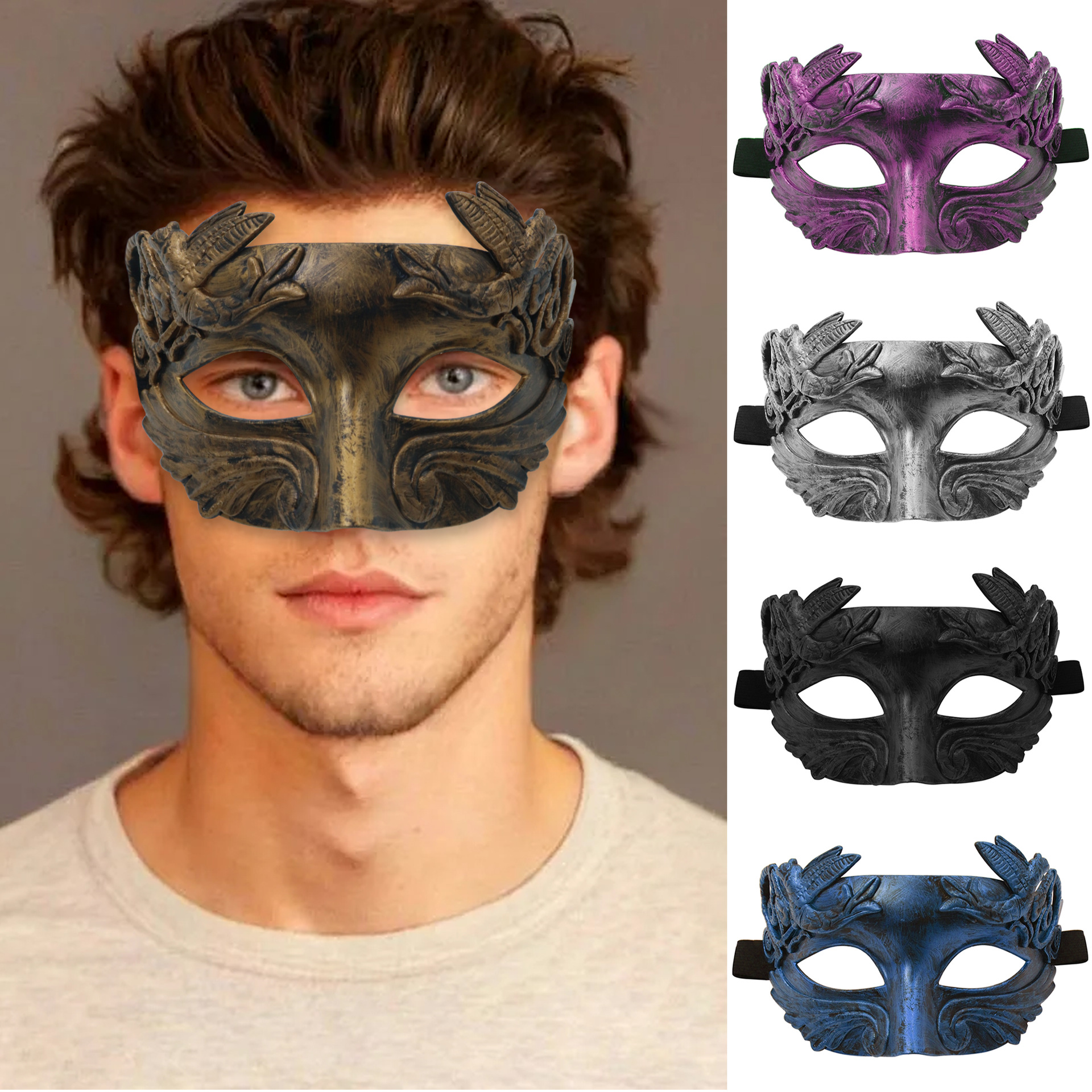 Mascaras de samurai romanas griegas retro para hombres, baile de maquillaje de Halloween, el mismo accesorio de fotos.