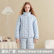 三层夹棉加厚套装绗棉家居服零下外出睡衣秋冬女保暖省服棉衣新品