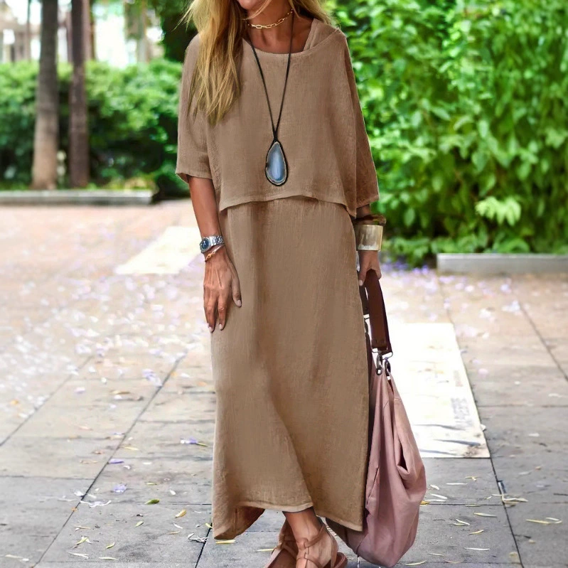 Европейская и американская трансграничная женская одежда Amazon TEMU, популярный костюм, пуловер с круглым вырезом, повседневная свободная пляжная длинная юбка