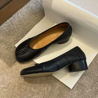 现货~复古风分趾浅口粗跟单鞋2025春夏新款百搭一脚蹬玛丽珍女鞋