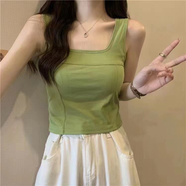 New All-match Sweet Spice Girl Sleeveless Slim-fit Four Seasons Inner Wearing Outer Wearing Base Top Sling Tube Top Vest with Chest Pad for Women