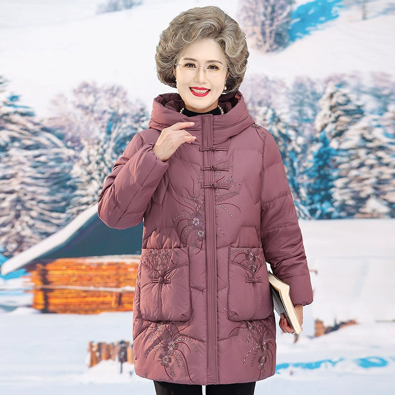 Бабушка зимний пуховик средний пожилой пиджак женский мама средний длинный теплый топ старуха одежда