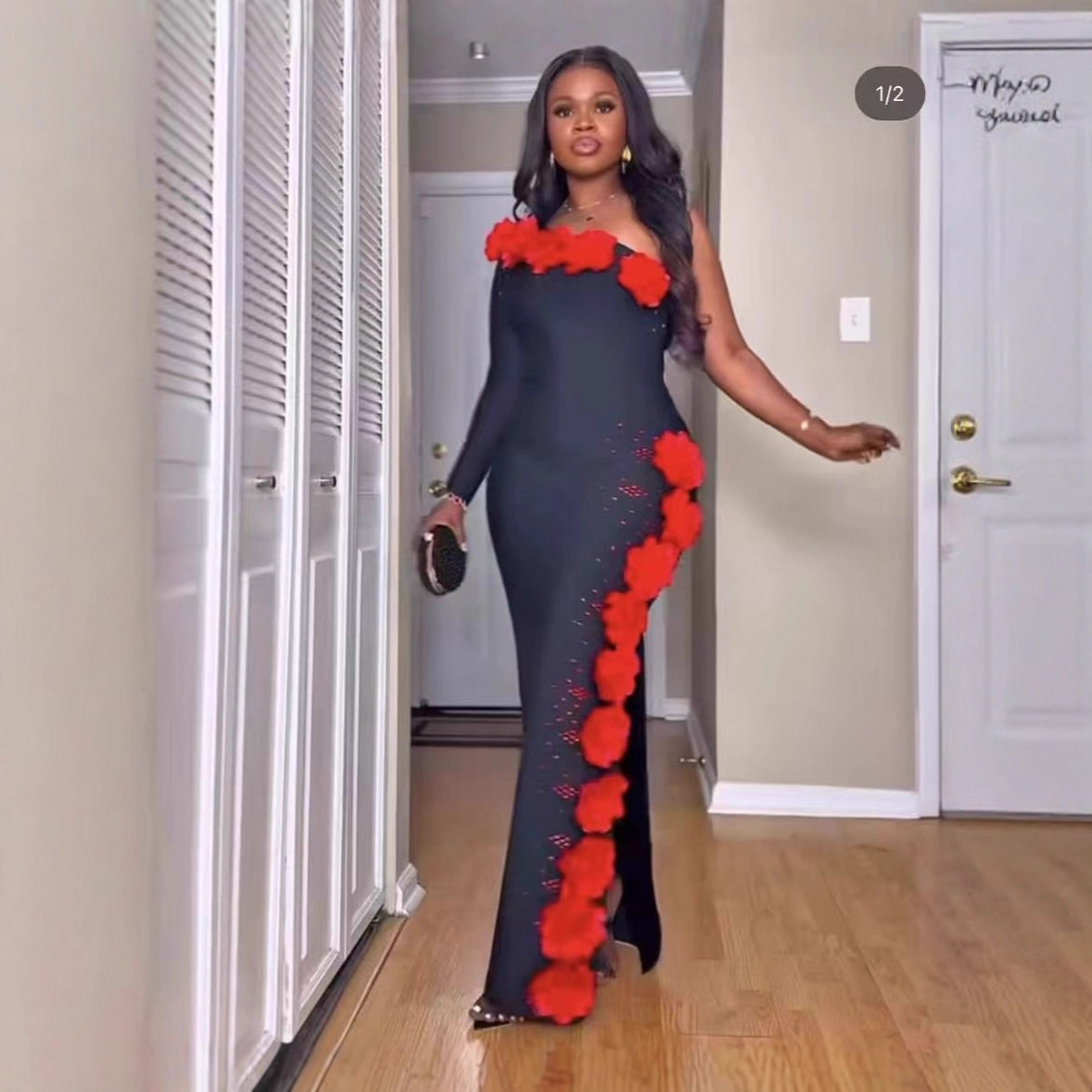 Women's Halter Neck Floral Rhinestone Embellished Bandage Bodycon Dress American Style Long Skirt Fashion Elegant_ecoleips.com