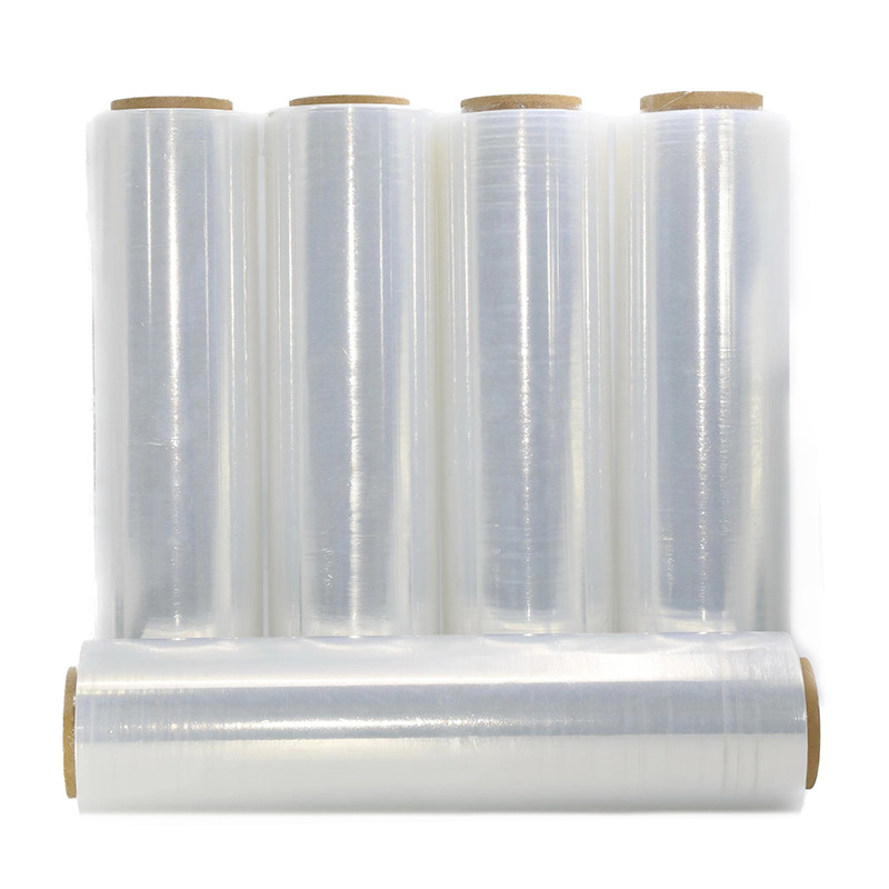 Dongguan película estirable de pelo recto PE película estirable transparente resistente al desgarro película estirable manual industrial FCL película estirable al por mayor