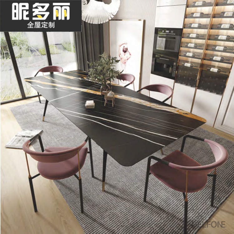 杭州工厂定制岩板台面轻奢风现代简约岩板餐桌长方形大理石台面