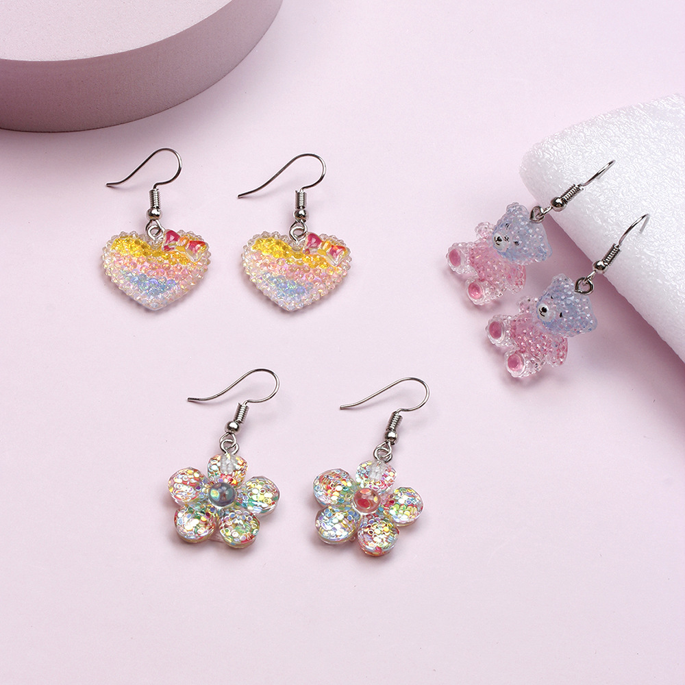 Fashion Crown Flower Resin Handmade Kidu0027S Drop Earrings 3 Pairs