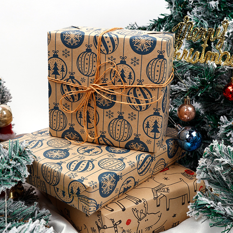 Papel de Regalo Navideño en Rollo Grande, Papel Kraft Amarillo Vintage Ecológico, Juego de Papel de Regalo Navideño