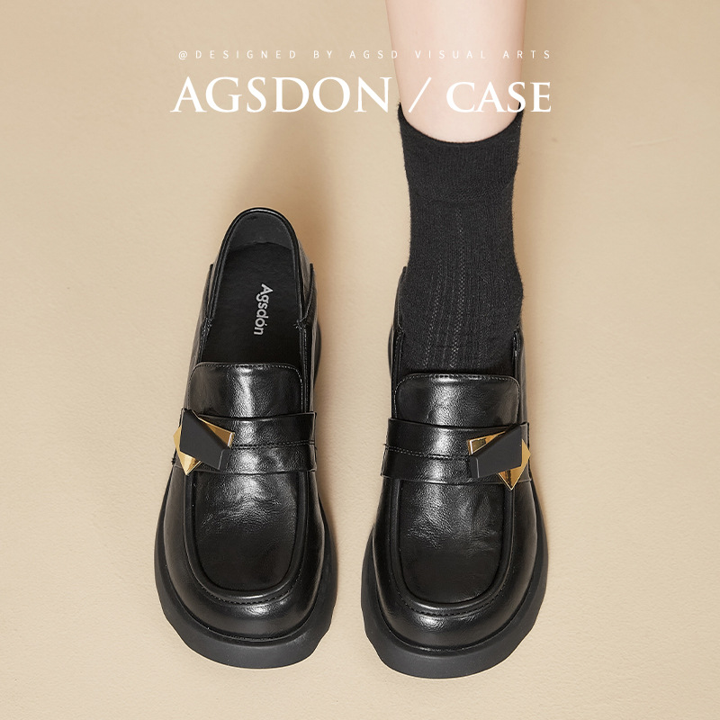 Augusto Lion Denlefour zapatos para mujeres 2025 nuevo otoño invierno estilo británico de viaje zapatos de cuero de tacones gruesos con falda zapatos individuales