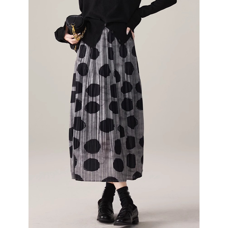 2026 Fudou Skirt Fashionable and Elegant Pleated Texture_Casual Elastic High Waist Loose Mid-Length Skirt