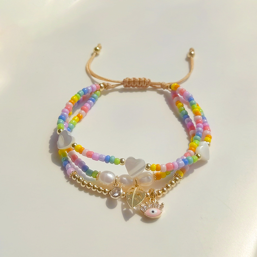 Beaded Chain Chain Type Vacation Sweet Leaf Devil's Eye Heart Shape Glass Glass Women's Bracelets