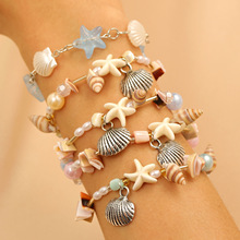 欧美跨境沙滩海洋海星海螺手链女小众天然石拼接时尚多彩串珠手饰