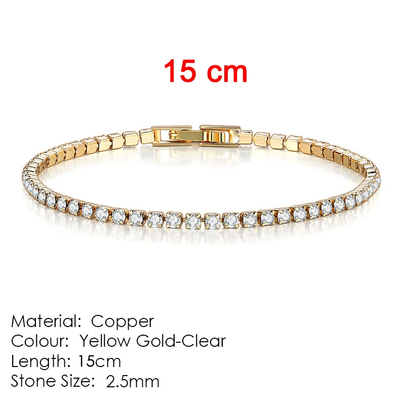 Браслет tennis Chengyuan Jewelry, циркон 2,5 мм, медь с гальваническим покрытием, 14–19 см