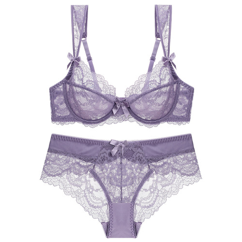 French ultra-thin lace underwear for big breasts, large size bra, anti-sagging, push-up, sexy and interesting underwear set