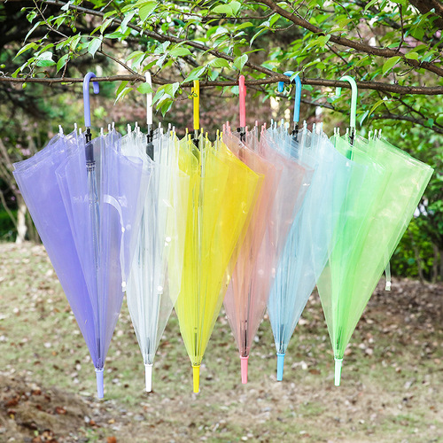 Creative PVC transparent umbrella with logo printing disposable ring umbrella wholesale 8 bones colored straight rod handle long umbrella 