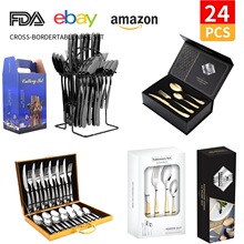 亚马逊跨境产品不锈钢餐具24件套装星钻四主件礼盒西餐刀叉勺套装