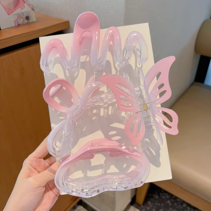 Coreano gradiente rosa abrazadera de arco para mujeres cabeza trasera gran cabello de cabello de cabello de cabello de tiburón