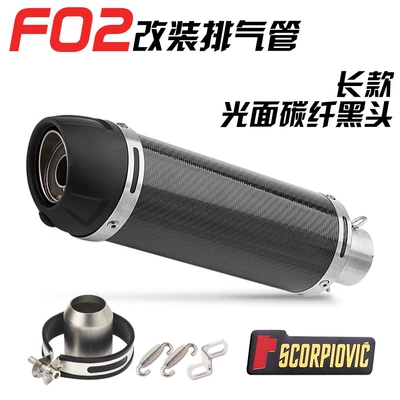 Motorcycle exhaust pipe modification Huanglong 600 R1 Ninja400 LeoVince F02 carbon fiber exhaust pipe (Exhaust pipe) - f02-long-glossy-carbon-fiber-blackhead
