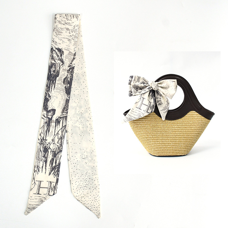 Primavera y verano de moda casual bolsa de decoración bufandas flores de seda de alta calidad 24 letras largas tiras multipropósito