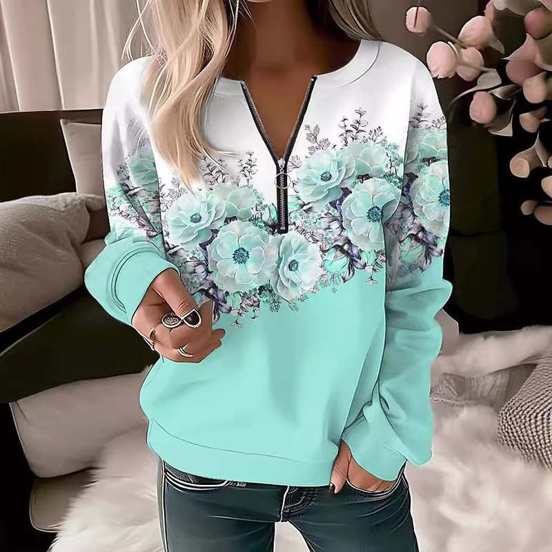 New Amazon Hot-Selling Printed V-Neck Zip-Up Long-Sleeve Pullover Loose Fashion Versatile Stylish Women's Sweatshirt New Amazon Hot-Selling Printed V-Neck Zip-Up Long-Sleeve Pullover Loose Fashion Versatile Stylish Women's Sweatshirt
