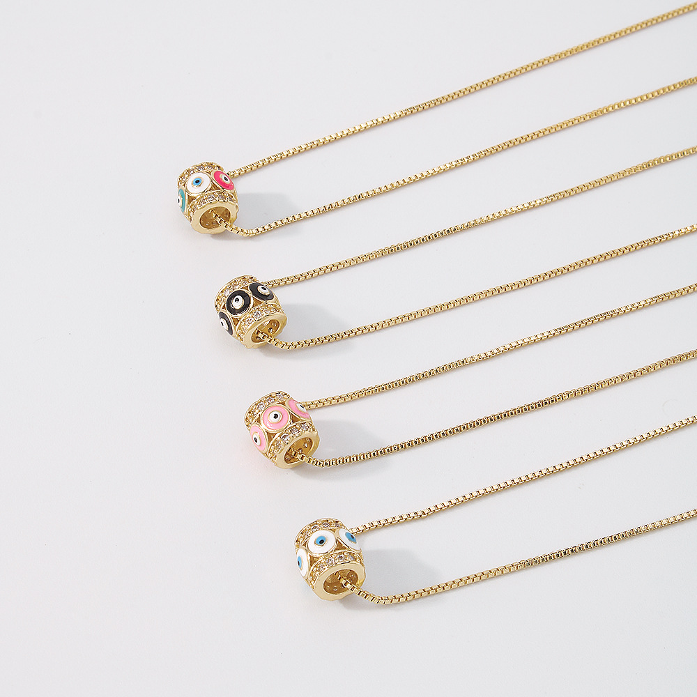 fashion contrast color copper zircon micro-inlaid drip oil devilu0027s eye necklace