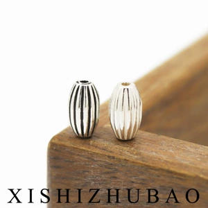 S925 Sterling Silver Spacer Beads Thai Silver Distressed Lines Rice Beads Plain Silver Barrel Beads DIY Silver Bracelet Beading Accessories
