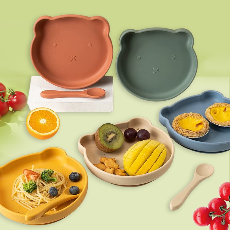 Food-Grade Baby Dinner Plate Silicone Suction Cup All-In-One Independent Eating Kidsren's Tableware Set Complementary Food Bowl Baby