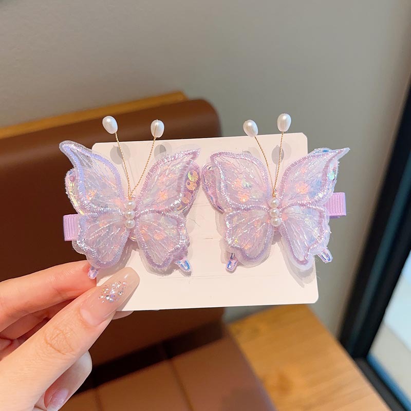 子供の超仙気刺繍の蝶のヘアピンの女の子のかわいい古風な漢服の髪飾りのカードの王女の前髪のサイドクリップ|undefined