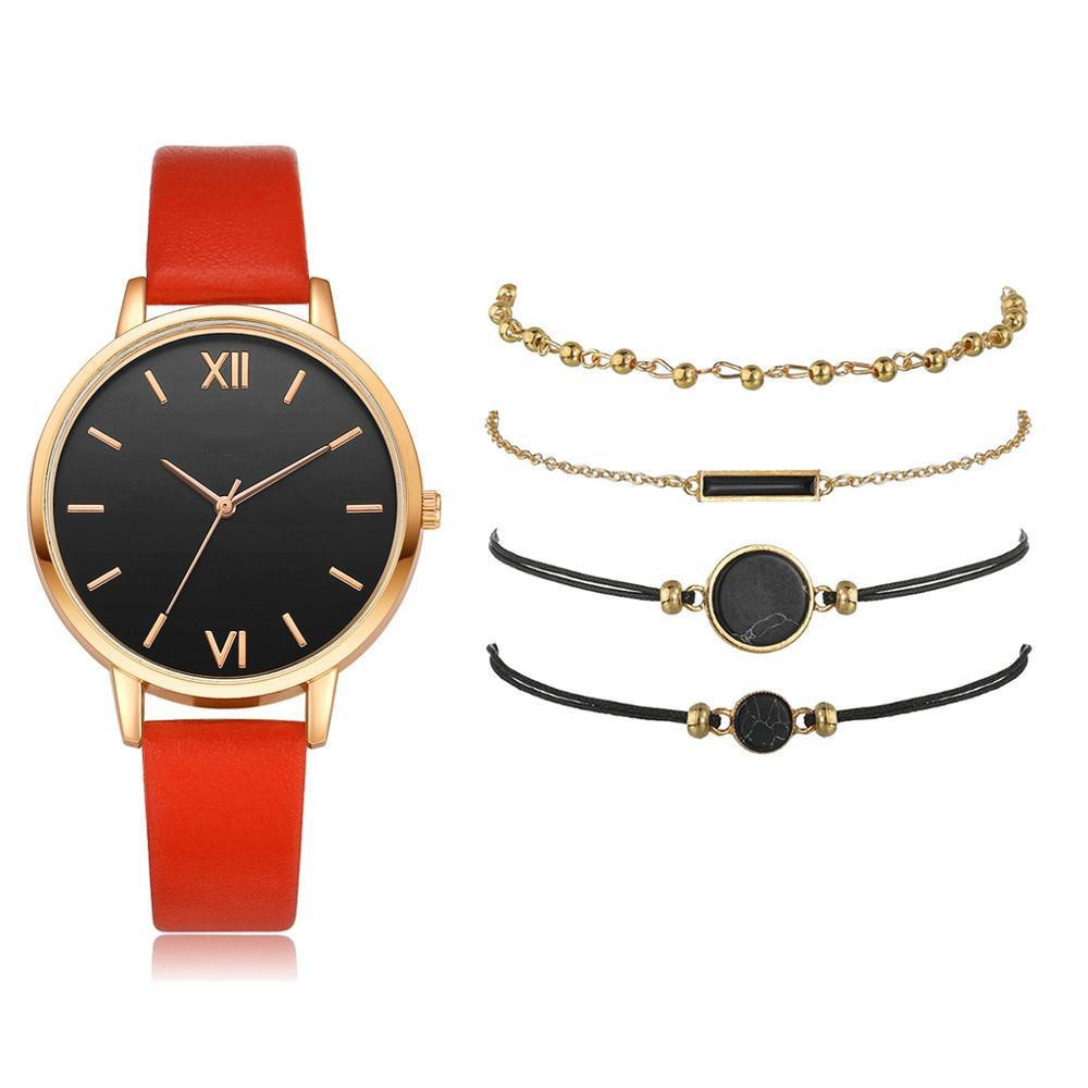 ins new minimalist watch set quartz watch trend pu strap ladies watch strap bracelet set_voghion.com