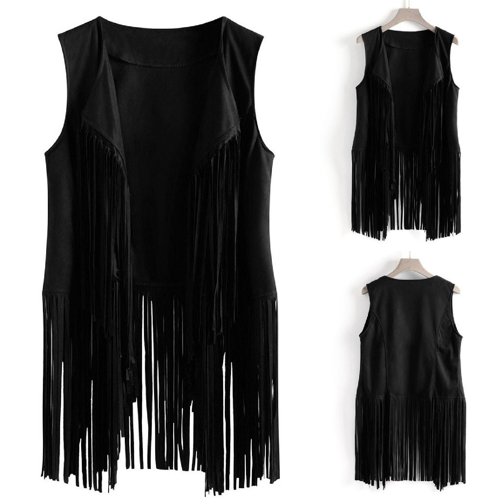 AliExpress Europeo y Americano popular borla abrigo de las mujeres de piel de venado de terciopelo sin hebilla de mediados de longitud chaleco abrigo image 4