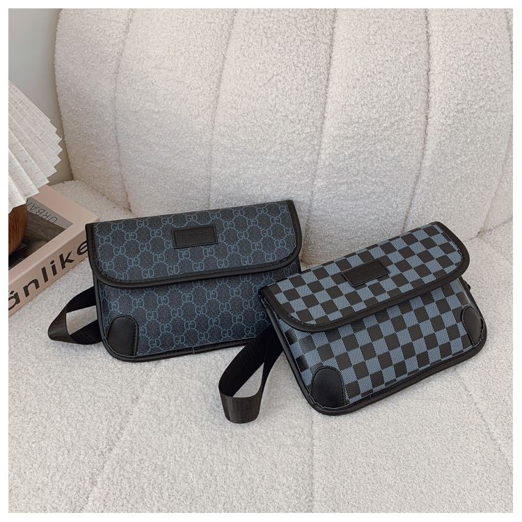 국경 간 폭발 한국 거리 남성 크로스 바디 백 PU 유행 체스보드 체크 휴대 전화 가방 유행 어깨 가방 남성용
