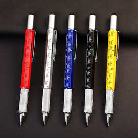 多功能金属圆珠笔 六合一螺丝刀刻度尺工具笔 电容触屏广告办公笔