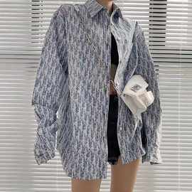 2025春秋新款大码胖mm宽松衬衫外套女长袖字母设计感小众防晒衬衣