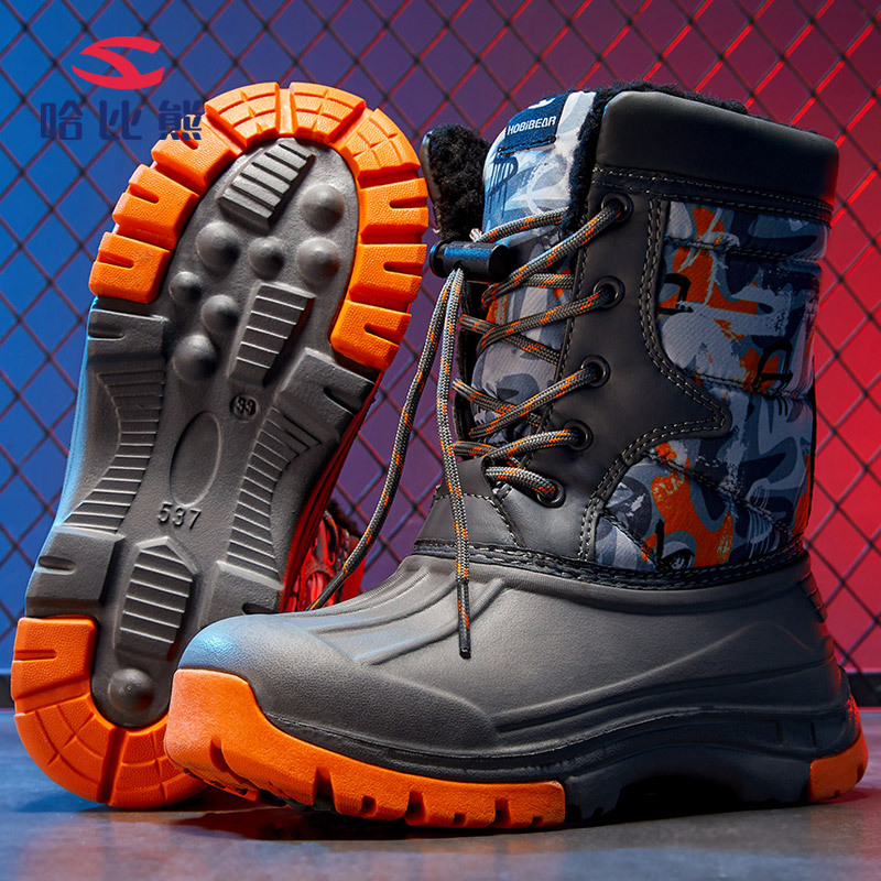 Habbear botas de nieve para niños botas de algodón forradas de lana botas de algodón de media pantorrilla botas de algodón de estilo de comercio exterior cálido entrega de una sola pieza