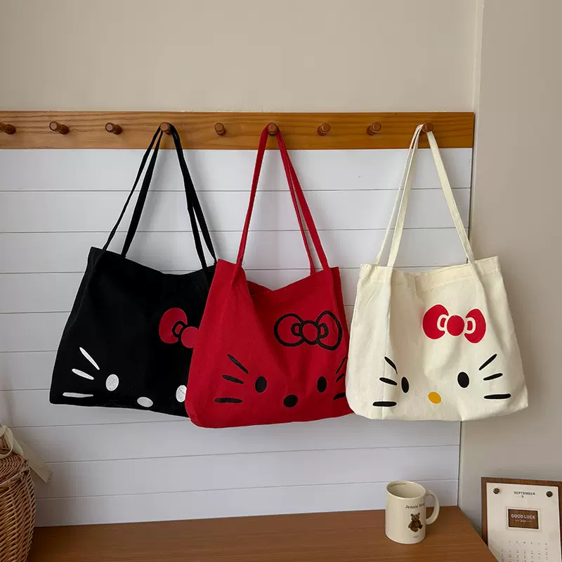2025新款可爱Kitty猫卡通帆布包可爱少女心学生装书大容量单肩包