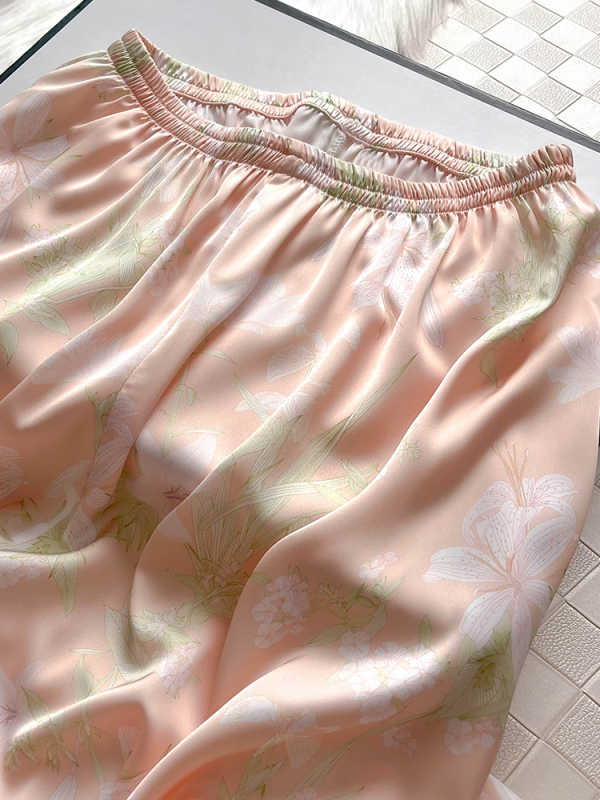 新款真丝睡衣女长袖春夏秋季家居服两件套装印花田园风休闲长裤|undefined