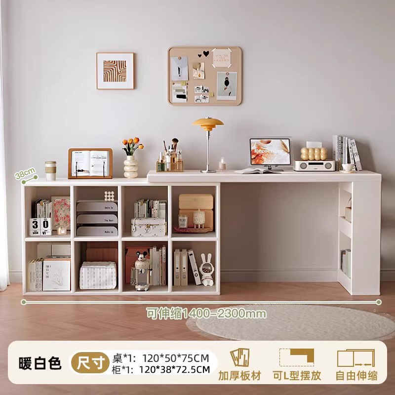 Escritorio de madera maciza, escritorio de estudio para el hogar para estudiantes, estantería, sala de estar integrada, mesa larga, banco de trabajo, escritorio retráctil para computadora