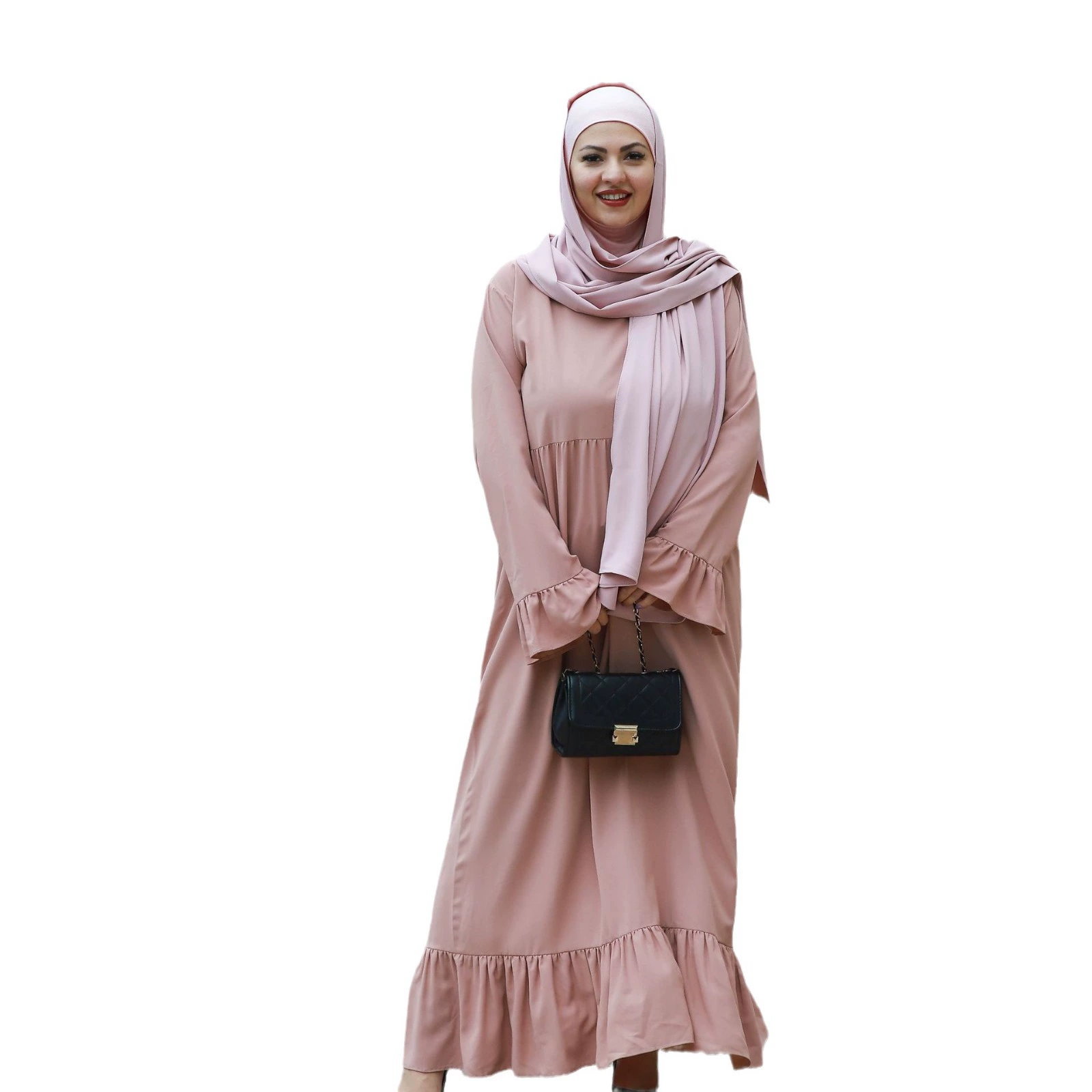Набор платья осенью 2024 Pure Color Cross - border Clothing 2 предмета ABAYA хиджаб большого размера