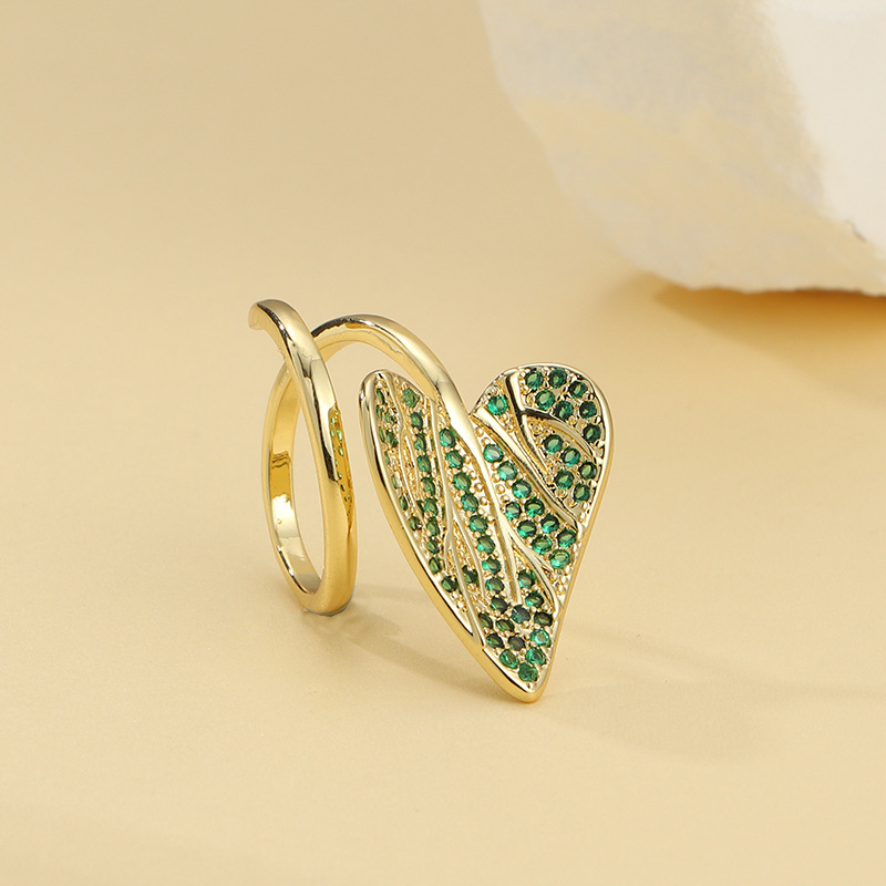 Simple Style Leaves Copper Inlay Zircon Rings 1 Piece