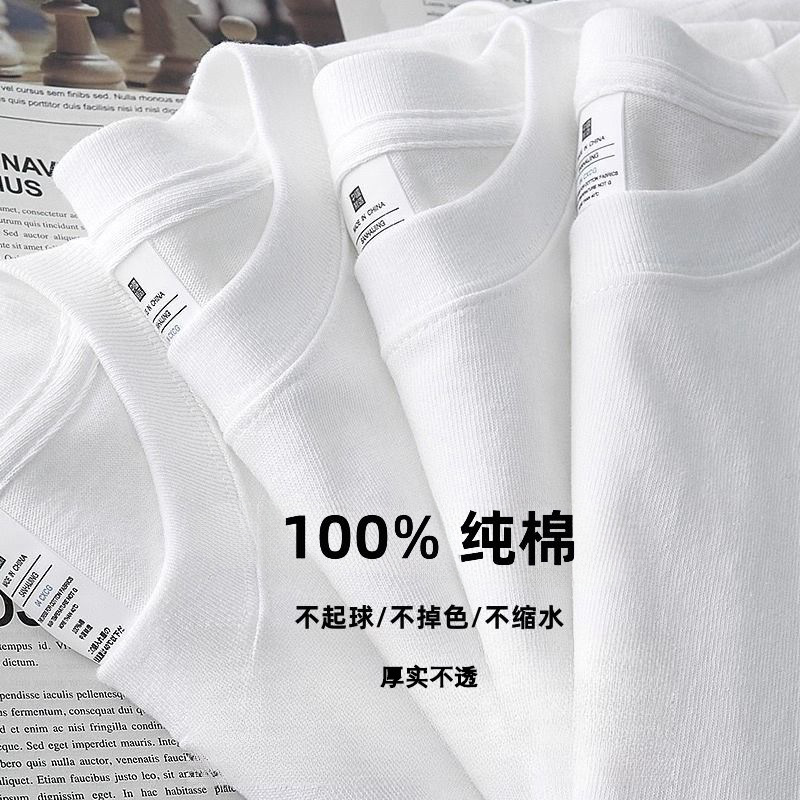 Heavy Weightweight 100% Cotton Short-Sleeved T-Shirt Pure Color Classic Versatile Summer Round Neck Loose Men's Large Size Short-Sleeved Top
