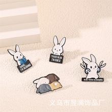 跨境卡通创意可爱小白兔别针仓鼠动物造型字母胸针饰品配饰徽章批