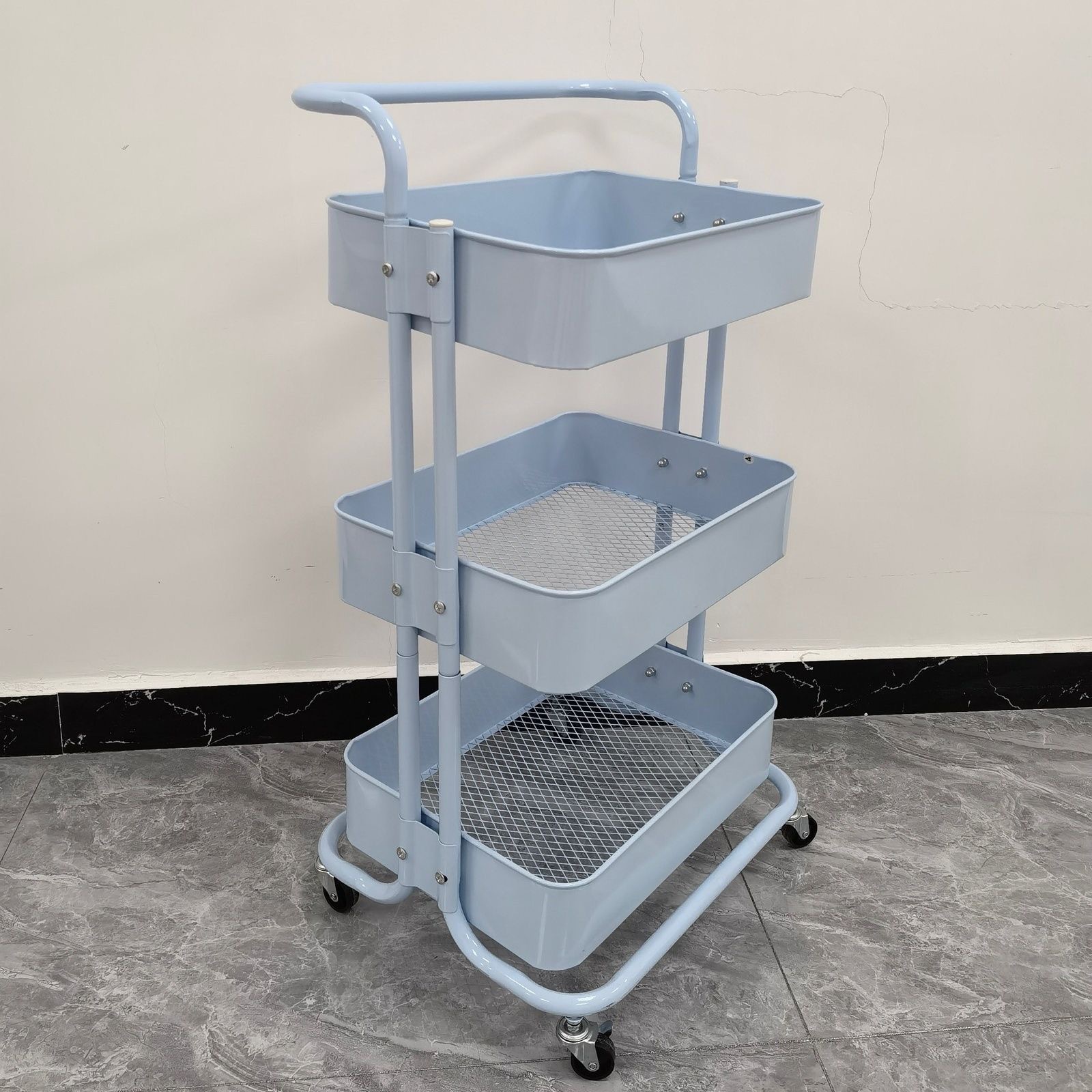 Lasker Estante de almacenamiento de cocina de acero al carbono Baño de baño Estante de bocadillos Carrito simple multicapa móvil