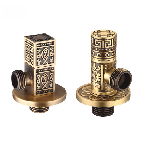 Antique-style full copper triangular valve, ornate retro thick cold and hot triangular valve wholesale, black triangular valve explosion-proof water shut-off valve