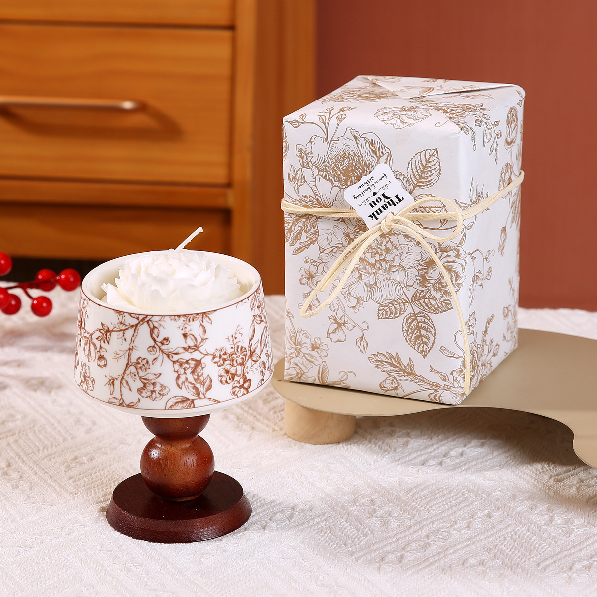 Bougie parfumée française élégante avec diffuseur en bois déco_voghion.com